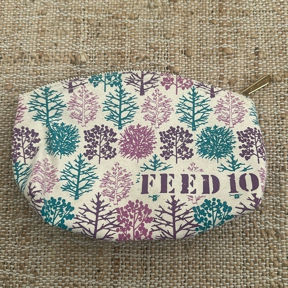 NEW Clarins Feed 10 Canvas Tree Print Cosmetic Makeup Bag Pouch Clutch Case